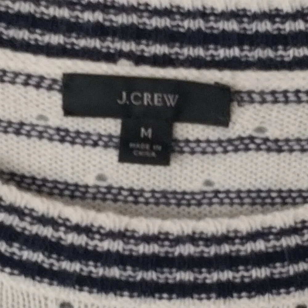 J. Crew Navy & Ivory Stripe Crewneck Pointelle Knit Wool/Alpaca Blend Sweater